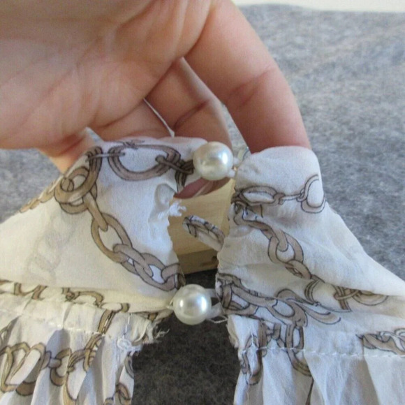 D&G Womens Chain Link Blouse 4 White Nautical Drape Top Tie Neck Smocked 70 - Picture 12 of 13